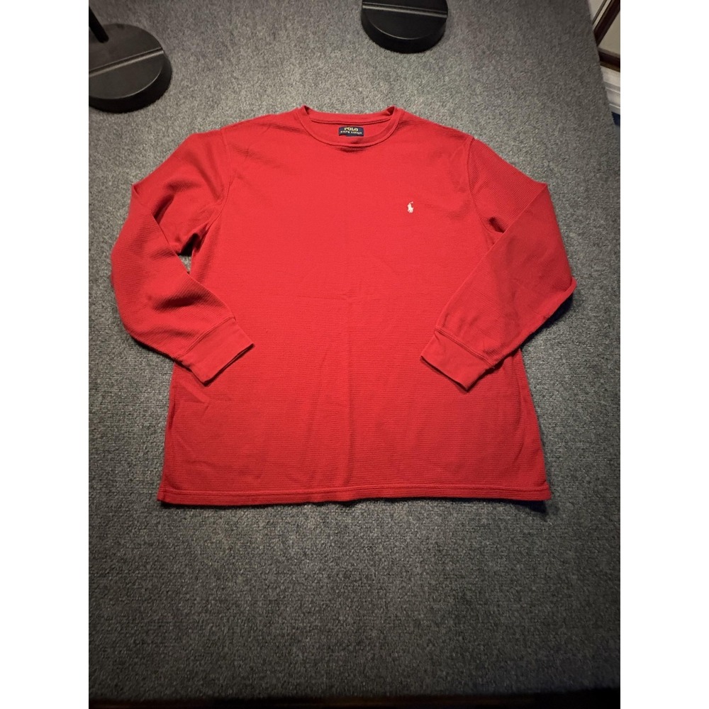Polo Ralph Lauren Pajama Shirt Mens 2XL Red Waffle Knit Sleepwear Long Sleeve